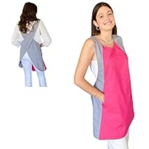 APRON with Pockets Cross back Pink Gray